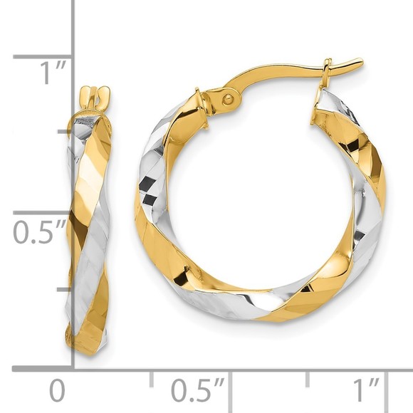 14K with White Rhodium Polished and Diamond-cut Twisted Hoop Earrings - Picture 2 of 4